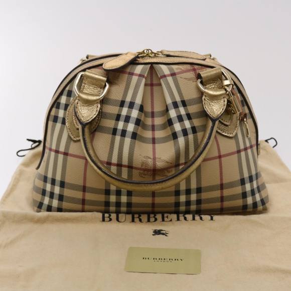 BURBERRY Nova Check Hand Bag PVC Leather Beige Auth yk7516 - Picture 12 of 16